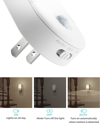 L LOHAS LED Amber Night Light, 2 Pack, Night Lights Plug into Wall Motion Sensor, 0.6W 2000K, LED Nightlights, 30/60LM Adjustable Brightness, Automatic Low Blue Nightlight for Kids, Bathroom, Hallway