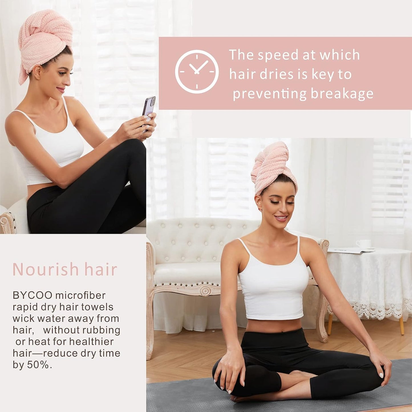 Large Microfiber Hair Towel Wrap for Women, Anti Frizz Drying Towel, Fast Dry Turban Wet Hair, Long, Thick, Curly Super Absorbent Soft Towels - White
