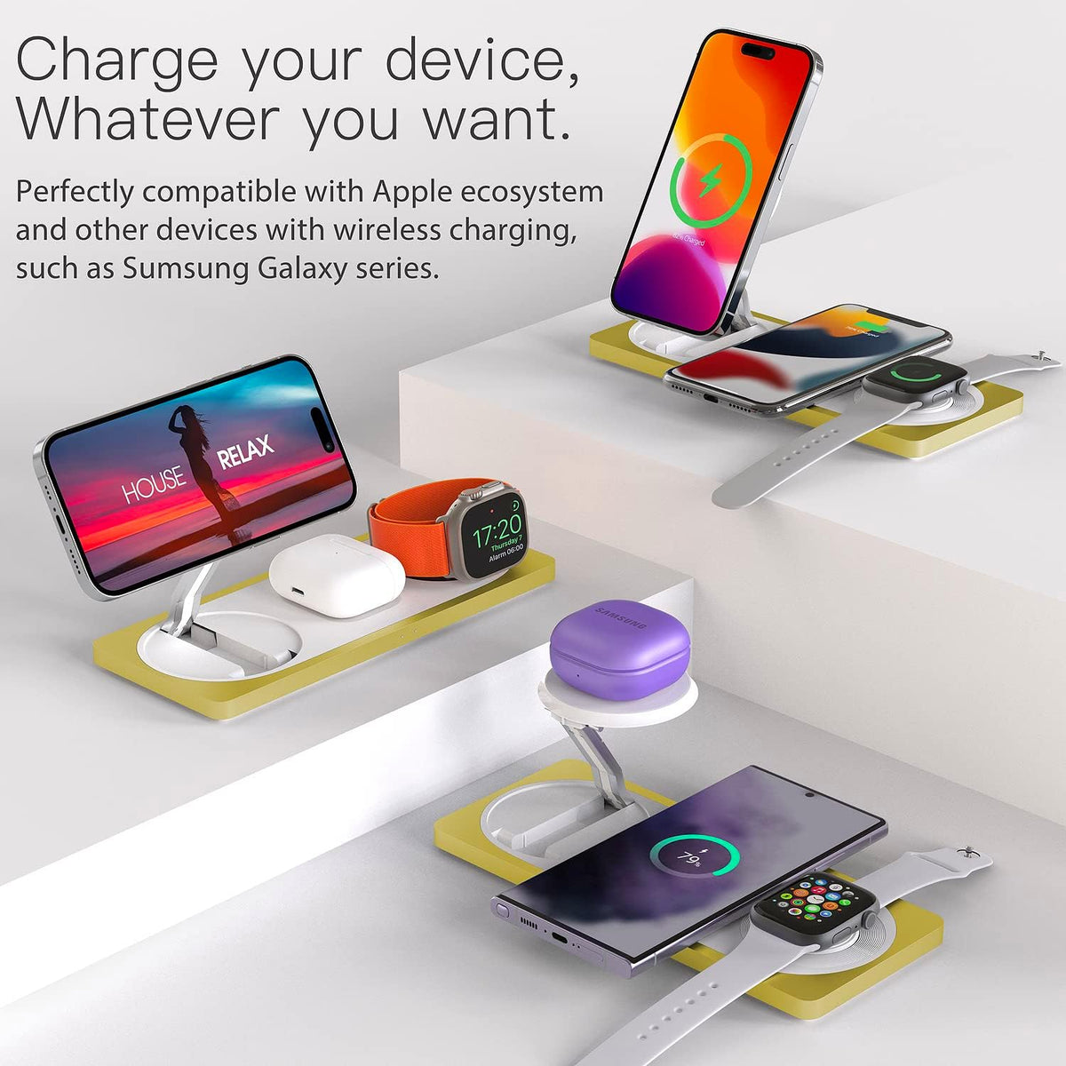 PETINO 3 in 1 Wireless Charging Station for Apple Devices with MagSafe
