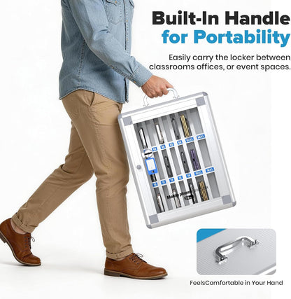 24 Slots Cell Phone Locker, Classroom Phone Storage Cabinet with Key, 【Wall Mounted】 【Aluminum Alloy】 Phone Lock Box, Mobile Phone Lockbox with Handle for School Office Exam(Silver)