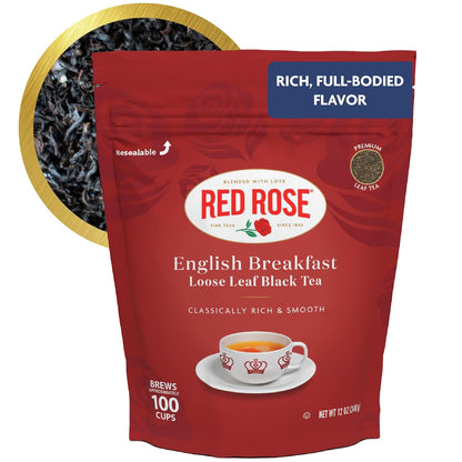 Red Rose English Breakfast, Loose Leaf Black Tea, 12 oz