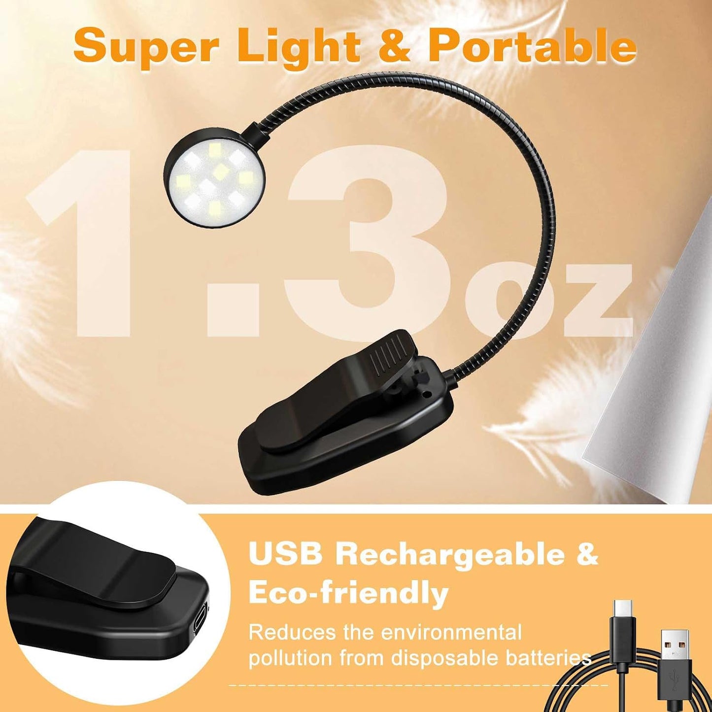 KTEBO 2 Pack Rechargeable Book Light Clip-On Reading Light for Books in Bed | 9 eye-friendly modes from 3 color temperatures and 3 brightness, USB-C up to 30 hrs - Black & Black
