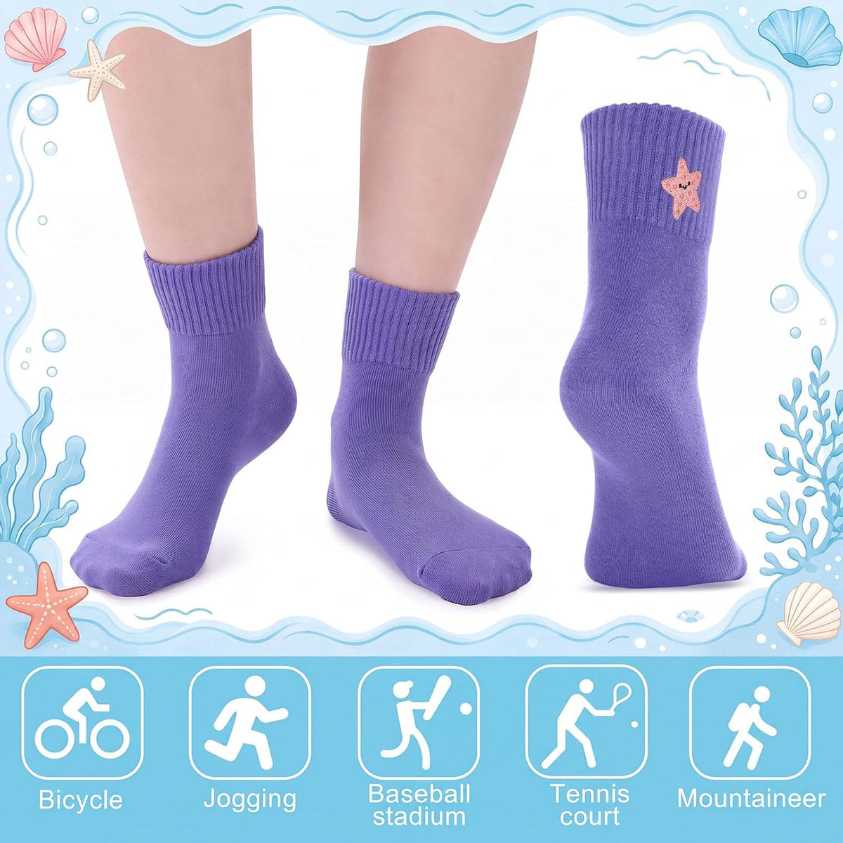 Eurzom 10 Pairs Socks Womens Crew Elastic Ankle Length Cotton Socks Aesthetic Cute Lightweight Low Cut Gifts for Women - Colors B