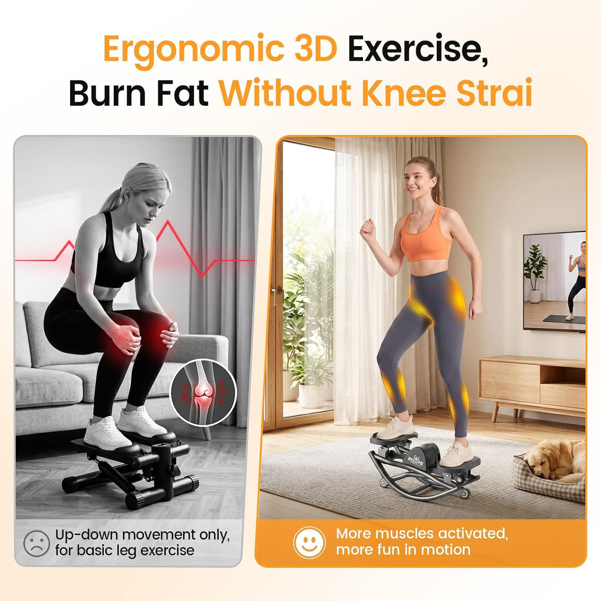 RELIFE REBUILD YOUR LIFE Rock Stepper Side to Side Rocking Fitness Stepper, Low-Impact Balance Board with Resistance Bands,Non-Slip Base for Full Body Workout, Fitness Machine Equipment at Home