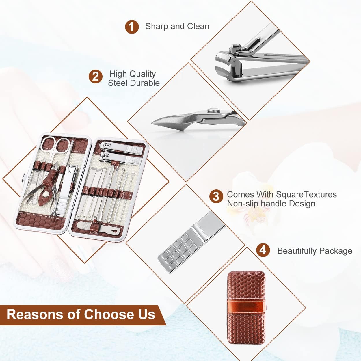 Yougai Manicure Set 18 Pieces Professional Nail Clippers Pedicure Kit Men Women, Stainless Steel Fingernail Toenail Cutters, Nail Care Grooming Tools with Leather Travel Case