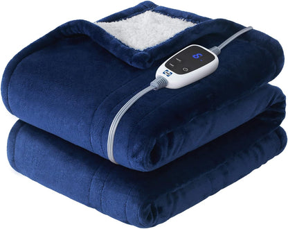 Sealy Electric Throw Blanket, Flannel & Sherpa Heated Throw with 6 Heating Levels & 2-10 Hours Auto Shut Off, Fast Heating & Machine Washable, 50x60 Inch, Light Grey