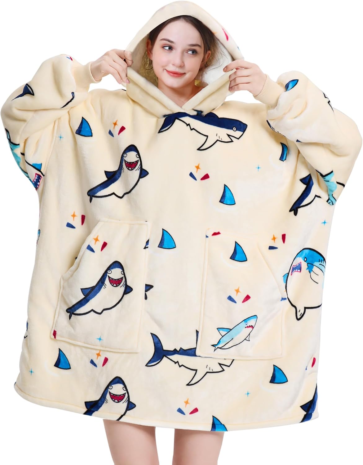 Aemicion Strawberry Blanket Hoodie,Oversized Sherpa Wearable Hooded Blanket,Warm Cozy Sweatshirt Gifts for Women Girls Adult