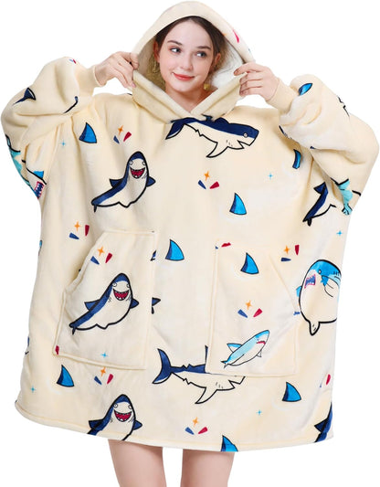 Aemicion Strawberry Blanket Hoodie,Oversized Sherpa Wearable Hooded Blanket,Warm Cozy Sweatshirt Gifts for Women Girls Adult