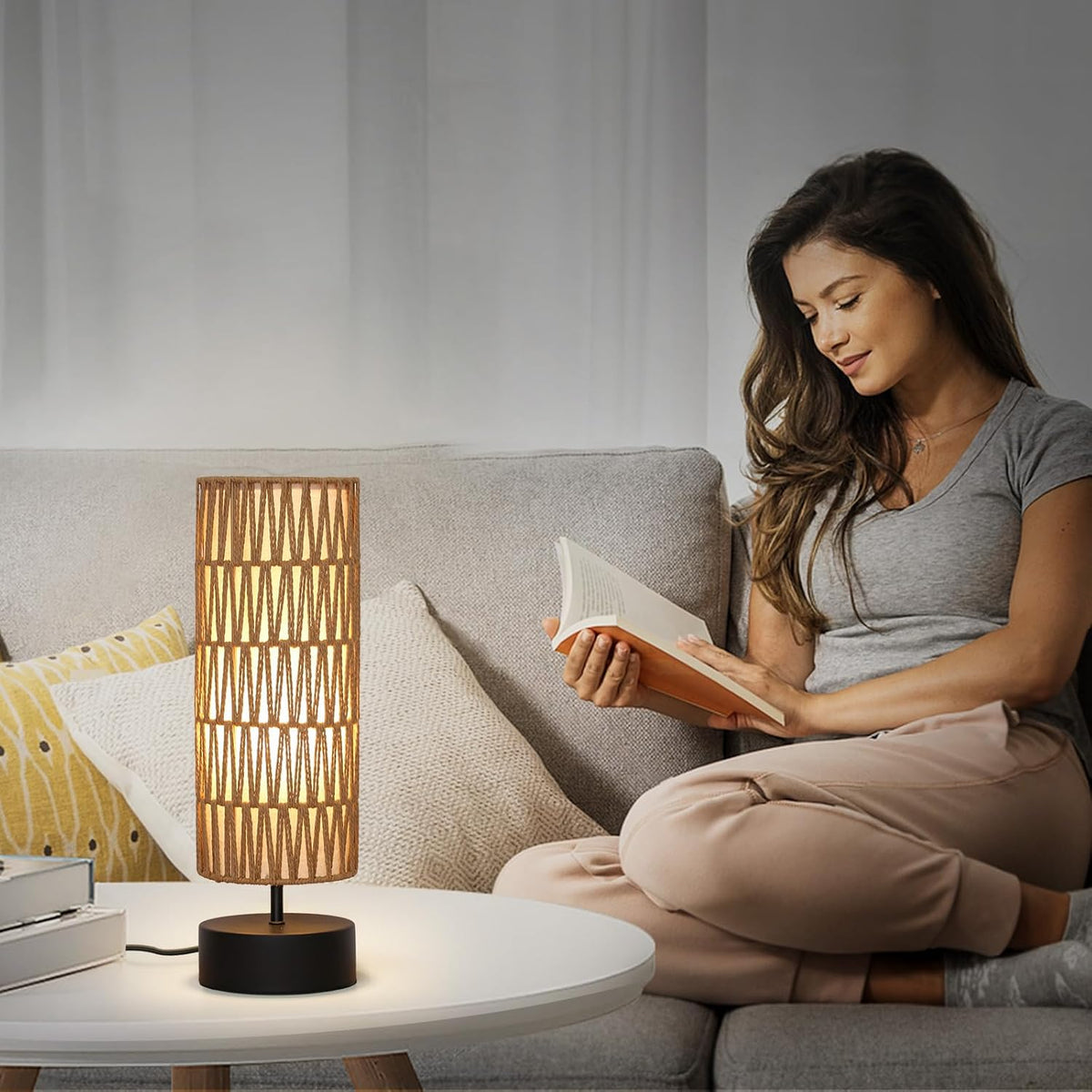 Touch Table Lamp, 3-Way Dimmable Bedside Lamp with Cylinder Fabric Shade