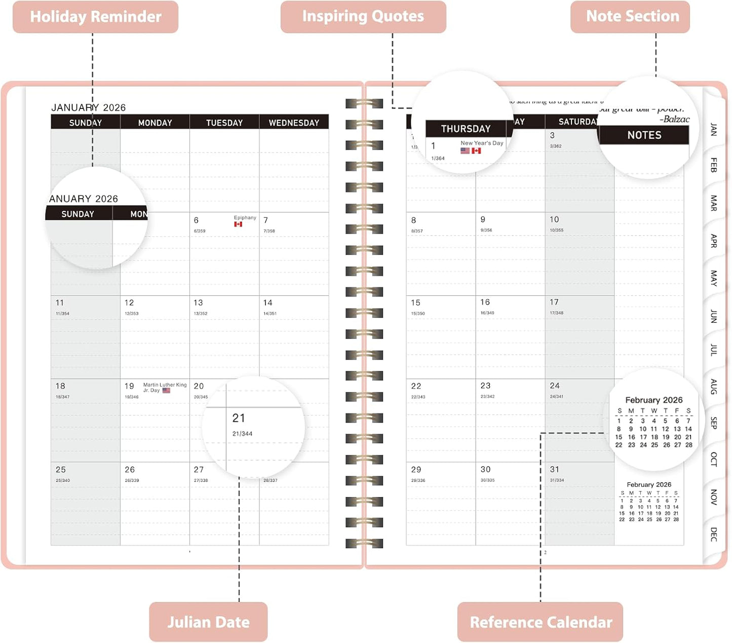 Planner 2026-2027, Weekly and Monthly Calendar Planner, JUL 2026 - JUN 2027 | Academic Year, Daily Agenda Book, A5(6.3'' x 8.5''), Sprial Bound, Inner Pocket, Office School Use