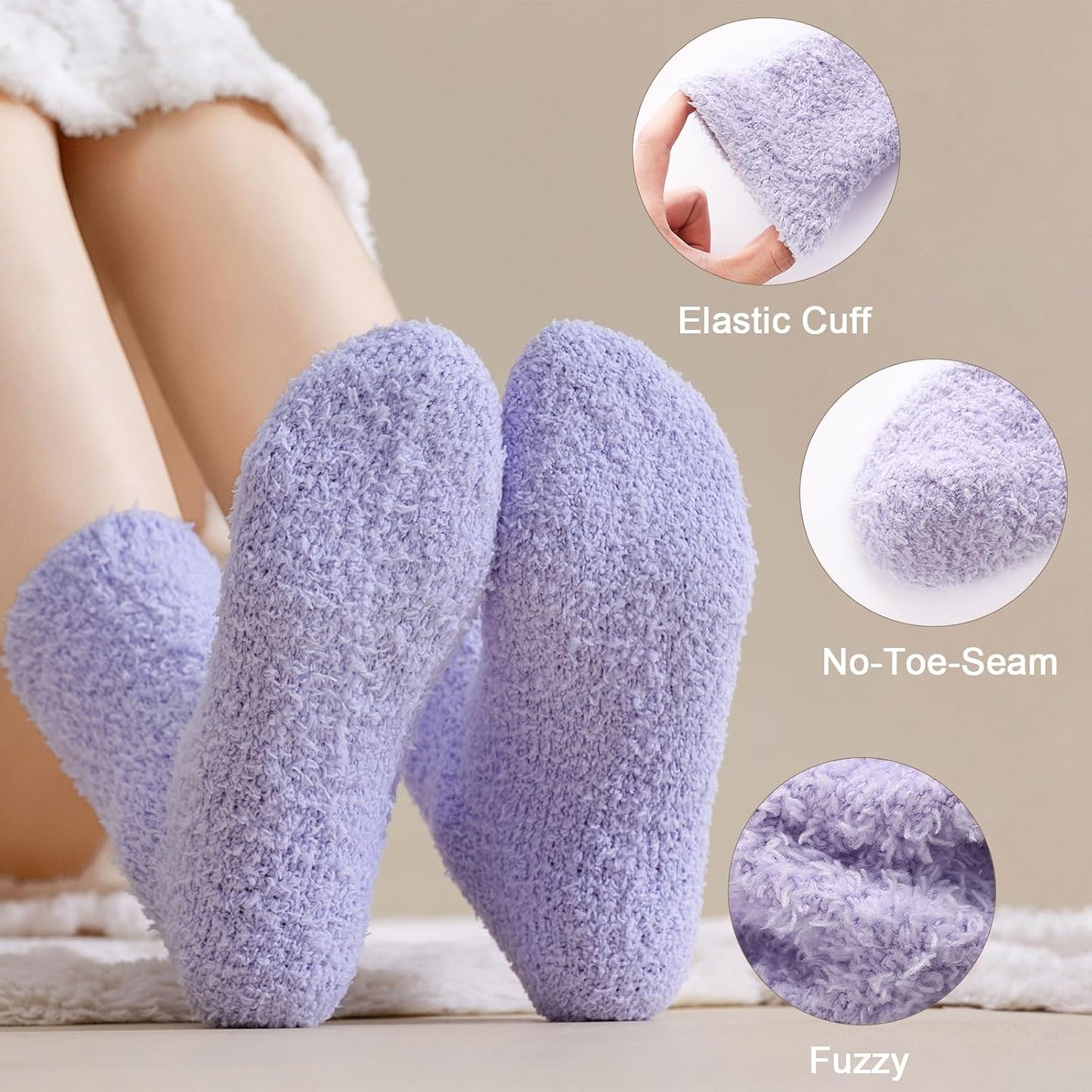 5 Pairs Fuzzy Socks with Grips for Women, Non Slip Cozy Fluffy Soft Socks, Winter Sleep Slipper Hospital
