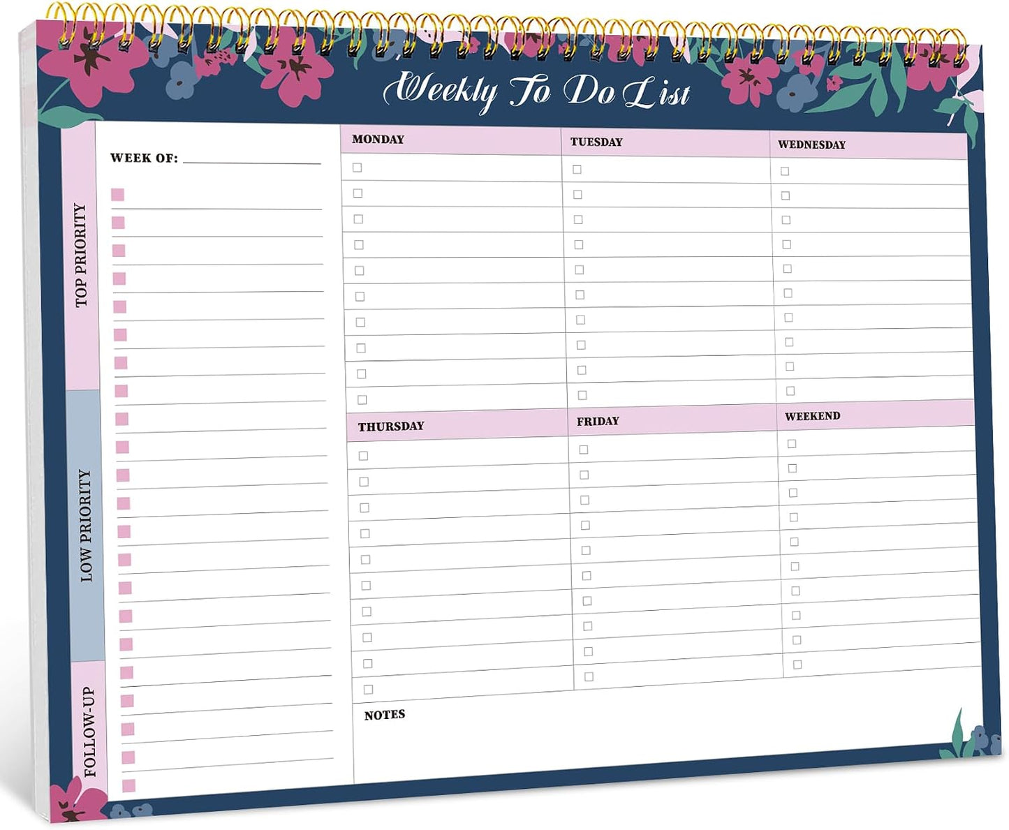Taja Weekly To Do List Notepad with 52 Undated Sheets（8.5"×11"）- Weekly Desk Planner for Women & Man, Work and Home -1 Pack Violet Dream
