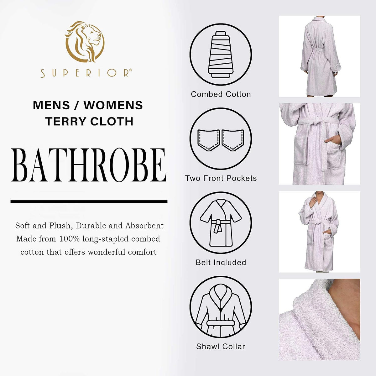 Cotton Unisex Terry Robe, Soft And Absorbent Robes For Men And Women, Bathroom Accessories