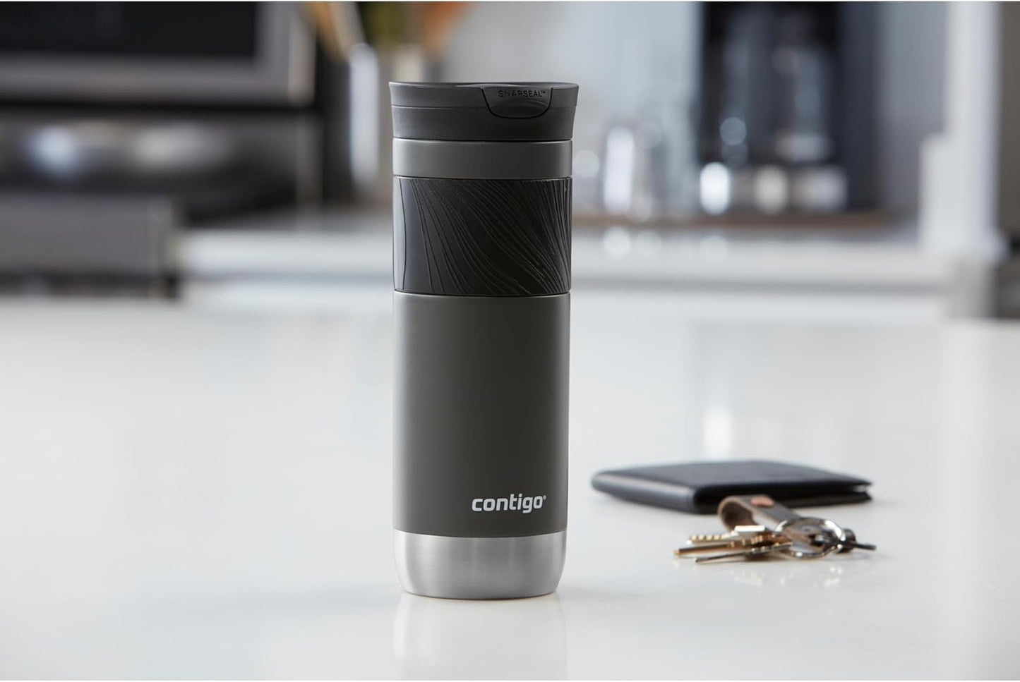 Contigo SNAPSEAL Insulated Stainless Steel Travel Mug with Grip 20oz. Blue Corn Transparent Satin & Midnight Berry