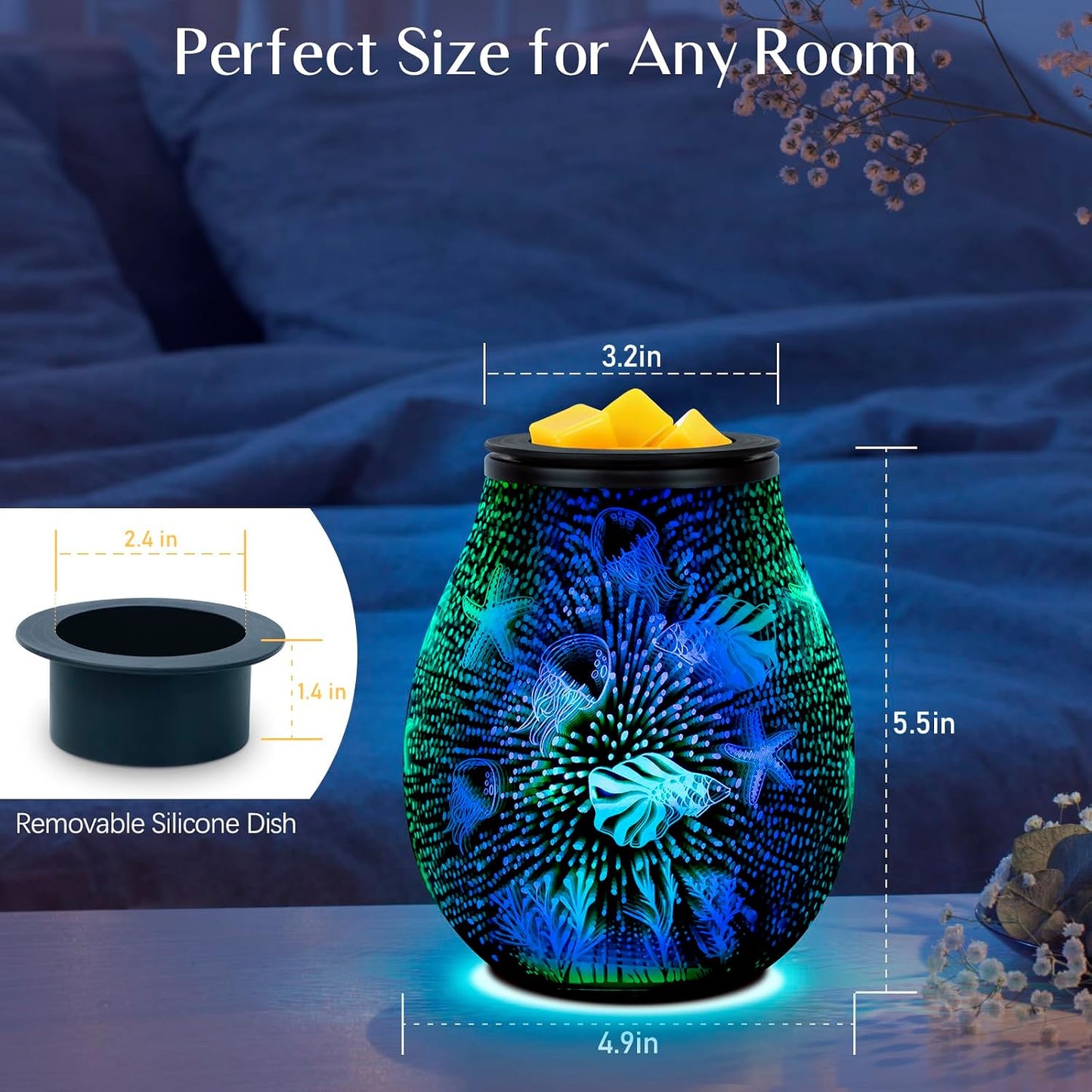 Wax Melt Warmer for Scented Wax- Glass Wax Melter for Home Fragrance with Removable Tray, Essential Oil Warmer Wax Cubes Burner Aroma Night Light for Home Office Bedroom Decor Gifts for Women