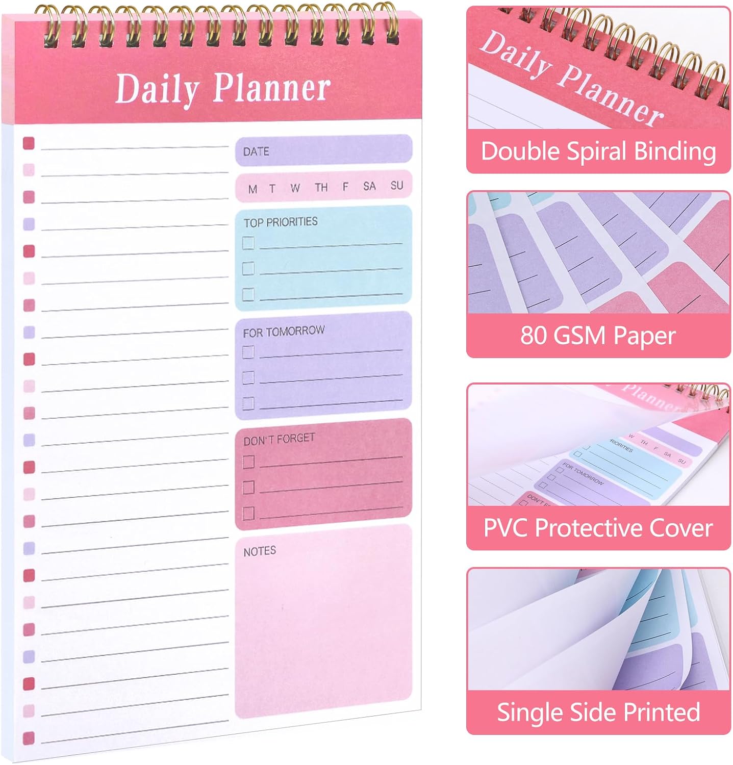 LABUK 10 Pack Daily To Do List Notepads 5" x 8" Daily Planner 30 Sheets Spiral to Do List Notebook for Classroom Office Plan Work Schedule Checklist