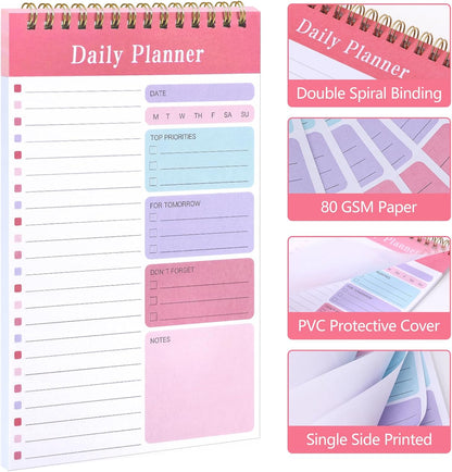 LABUK 10 Pack Daily To Do List Notepads 5" x 8" Daily Planner 30 Sheets Spiral to Do List Notebook for Classroom Office Plan Work Schedule Checklist