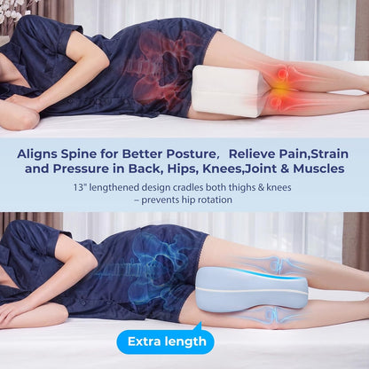 13" Extended-Length Knee Pillow for Side Sleepers with Full Thigh Support | Memory Foam Leg Pillow for Side Sleeping with Airflow Vent Reduces Heat – No Stiffening, Relieves Back/Hip/Knee Pain