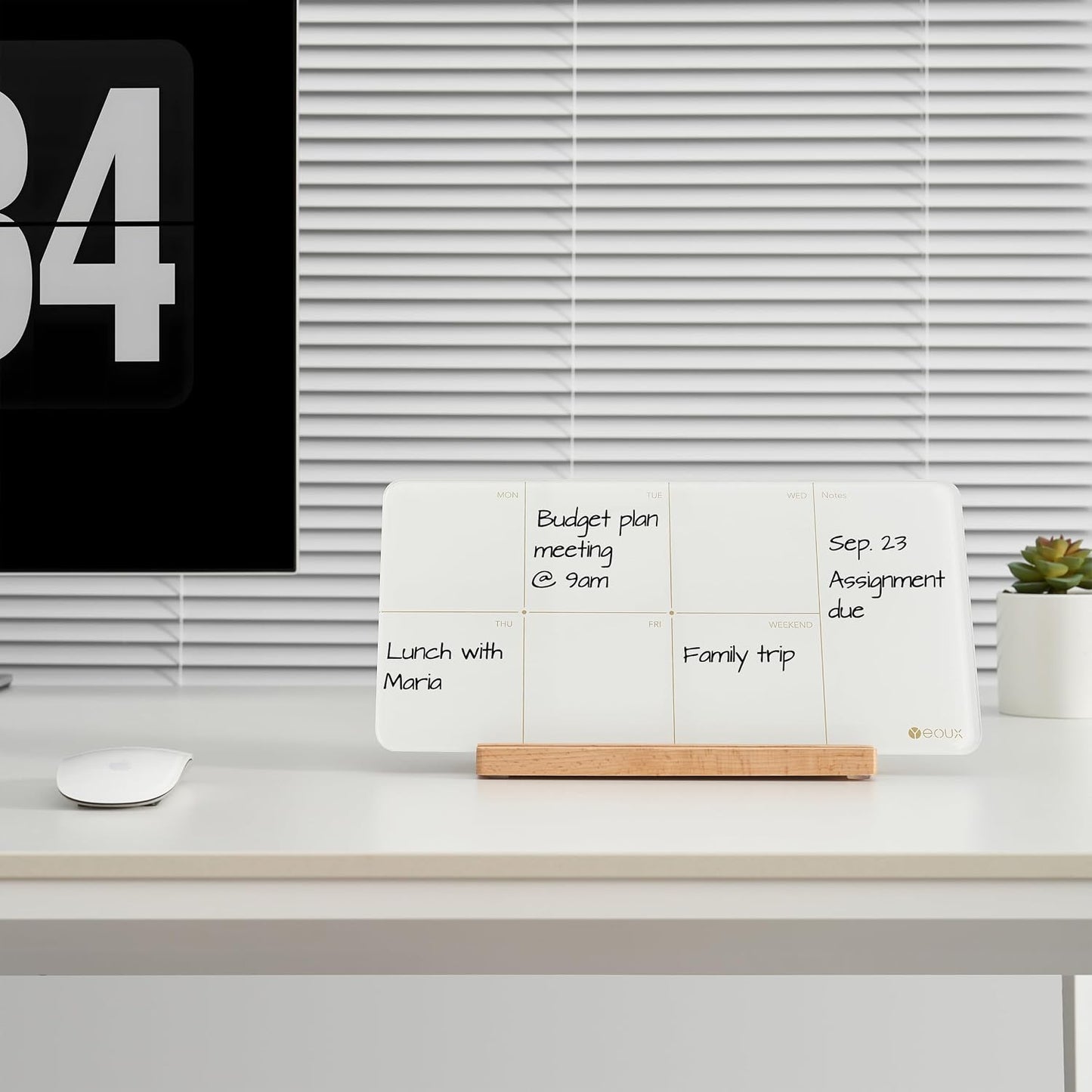 Desktop Glass Weekly Planner Whiteboard with Detachable Wood Stand,Small Portable Dry Erase Calendar to Do List White Board 12x6" for Office, Home, Schools, Marker&Eraser Included, Yeoux