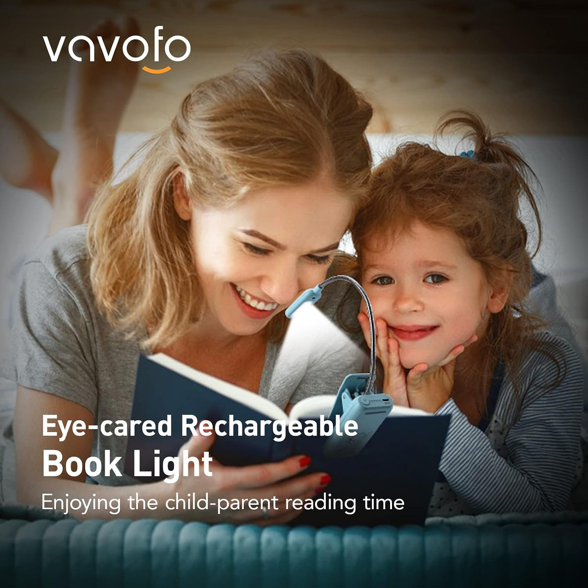 VAVOFO Amber Rechargeable Reading Light, Blue Light Blocking Book Light, 7 LEDs Eye Care 9 Colors 9 Brightness Clip On for Kids Bookworms Reading in Bed with Power Indicator Lasting 70h (Black)