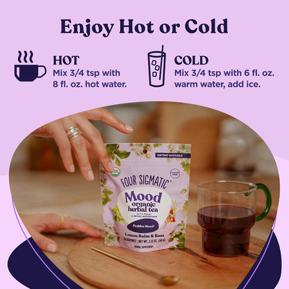Four Sigmatic Mood Organic Herbal Tea | Enhance Emotional Well-Being with Tulsi & Reishi Tea | Calming Lemon Balm Tea w/Adaptogens | Vegan, Gluten-Free | Lemon Balm & Rose, 24 Servings