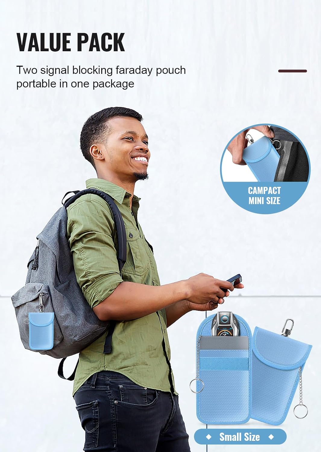 Faraday Pouch for Car Keys, Faraday Bag, Car RFID Signal Blocking Holder, Key Fob Protector, Key fob cage Block Signal Anti-Theft Fob Case (2 Pack)