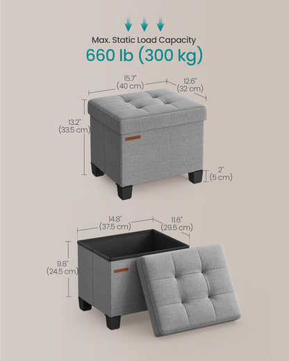 SONGMICS Storage Ottoman, Small Ottoman Foot Rest with Legs, 12.6 x 15.7 x 13.2 Inches Foot Stool, Load up to 660 lb, for Living Room, Bedroom, Dorm, Slate Gray ULSF012G01