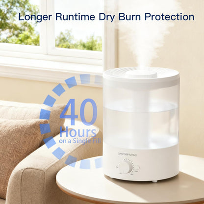 MegaWise Ultrasonic Cool Mist Humidifier SK7620 - 1.5L Capacity, Whisper-Quiet Operation, Adjustable Mist Output, Auto Shut-Off - Ideal for Home, Office, Baby Room, and Bedroom