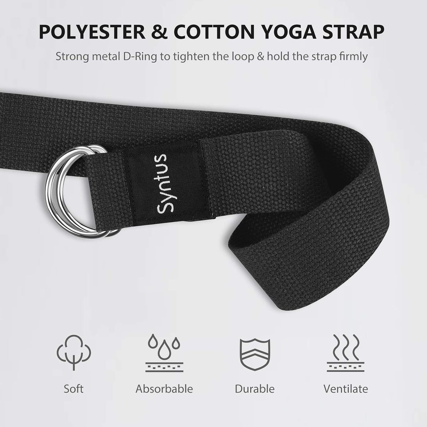 Syntus Yoga Block and Yoga Strap Set, Soft Non-Slip Yoga Blocks 9×6×4 inches, 8FT Metal D-Ring Strap for Yoga, General Fitness, Pilates, Stretching and Toning