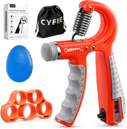CYFIE Grip Strength Trainer Kit with Adjustable Resistance 10 - 132 Lbs, Forearm Exerciser, Finger Stretcher, Stress Ball, Forearm Strengthener for Workout wuth Storage Bag, Muscle Building and Recovery