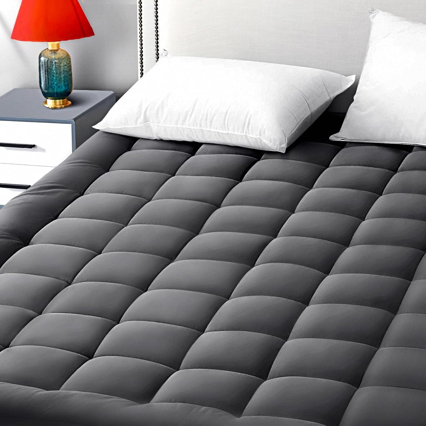 EASELAND Queen Size Mattress Pad Pillow Top Mattress Cover Quilted Fitted Mattress Protector Cotton Top Stretches up 8-21" Deep Pocket Cooling Mattress Topper (60x80 inch, White)