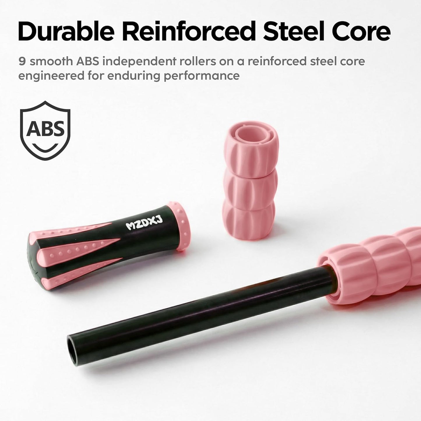 Muscle Roller Massage Roller Stick- Deep Tissue Fascia Blaster for Myofascial Pain Relief, Lymphatic Drainage & Body Sculpting, Handheld Physical Therapy & Recovery Tool (Pink black-18 inch)