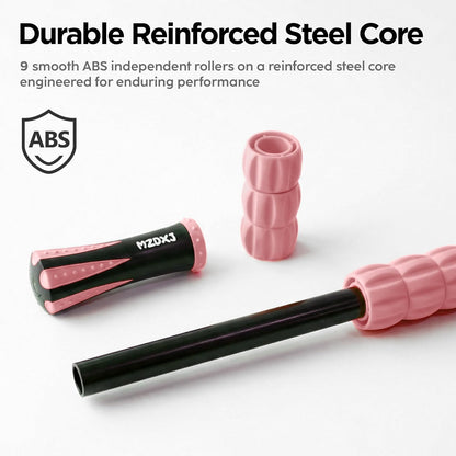 Muscle Roller Massage Roller Stick- Deep Tissue Fascia Blaster for Myofascial Pain Relief, Lymphatic Drainage & Body Sculpting, Handheld Physical Therapy & Recovery Tool (Pink black-18 inch)