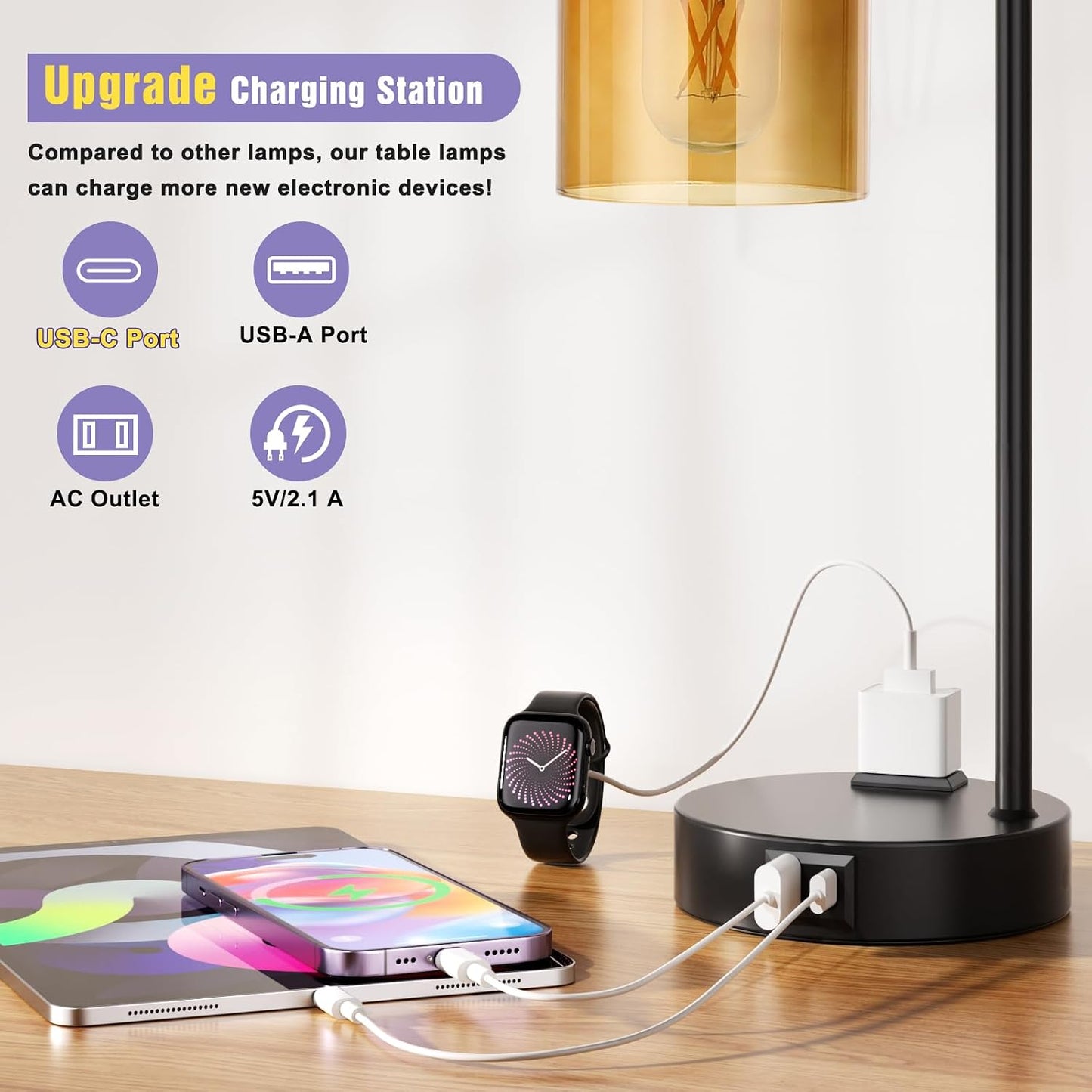 Industrial Touch Lamps for Nightstand Set of 2, 3-Way Dimmable Bedside Lamp