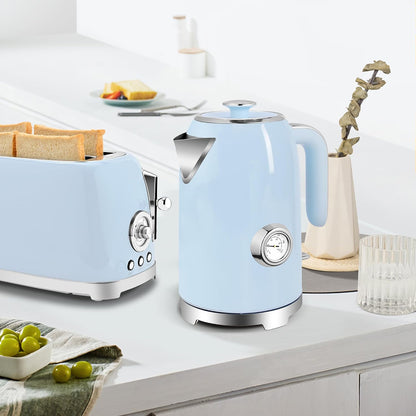SUSTEAS 57oz Electric Kettle with Thermometer, Hot Water Pot, Retro Green