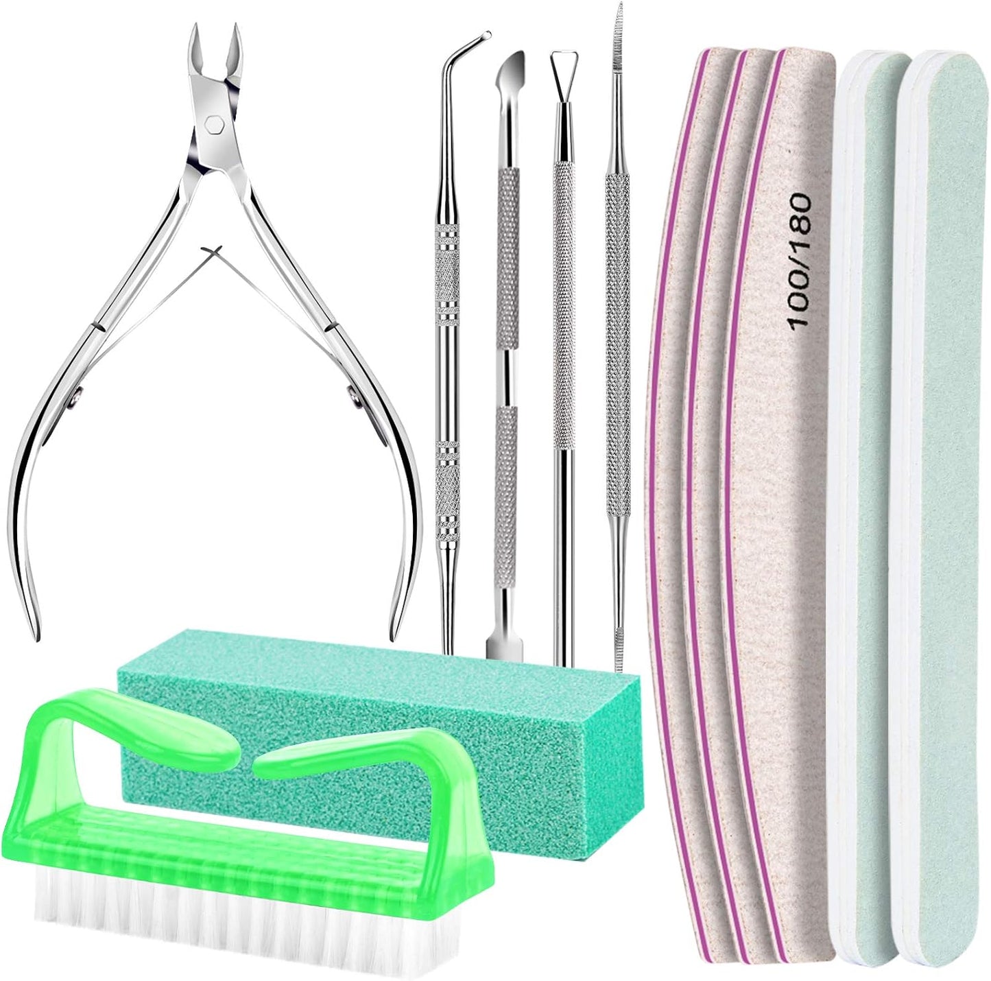 FANDAMEI Nail Care Kit, Nail Files 100/180, Nail Buffer Block, Cuticle Nippers, Cuticle Trimmer, Cuticle Pusher, Nail Tools, Nail Kit, Pedicure & Manicure Tools, Nail Prep Kit, Manicure Kit for Women