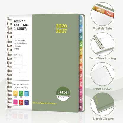 Planner 2026-2027, Weekly and Monthly Calendar Planner, JUL 2026 - JUN 2027 | A5(6.3'' x 8.5''), Hardcover, Agenda Book, Sprial Bound, Inner Pocket, Office and School Use