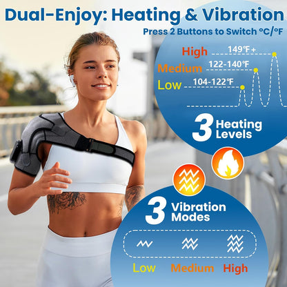 Cordless Shoulder Heating Pad & Massager, Electric Heated Shoulder Brace Wrap, Heating Pads for Rotator Cuff and Frozen Pain Relief,5000mAh Chargeable Powered, Men & Women(Black)