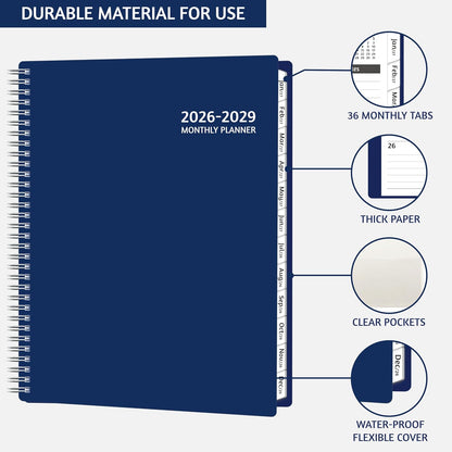 Monthly Planner 2026-2029, 36 Months Calendar Planner 2026-2029 from Jul 2026 – Jun 2029, 8.5'' x 11'' with Ruled Spread, Flexible Cover, Spiral Wirebound, Pocket, Coated Tabs, Notes ＆ Habit Tracker
