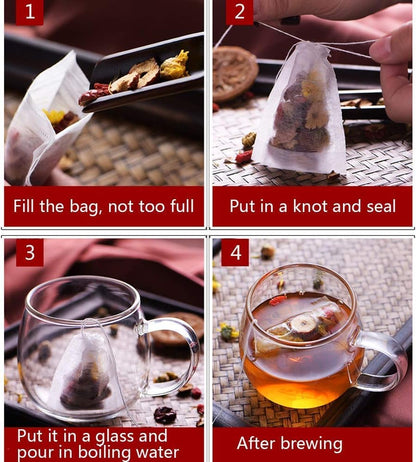 300Pcs Disposable Tea Bags for Loose Leaf Tea, Empty Tea Bags for Loose Tea, 100% Natural Wood Pulp Paper Material, Unbleached Tea Filter Bags with Drawstring