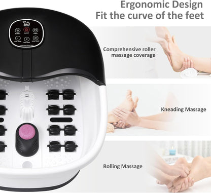 Collapsible Foot Spa Bath Massager with Heat Bubbles and Vibration Massage and Jets, 16oz Tea Tree Oil Foot Soak with Epsom Salt, Foot Bath Basin with Red Light & Remote - Pink