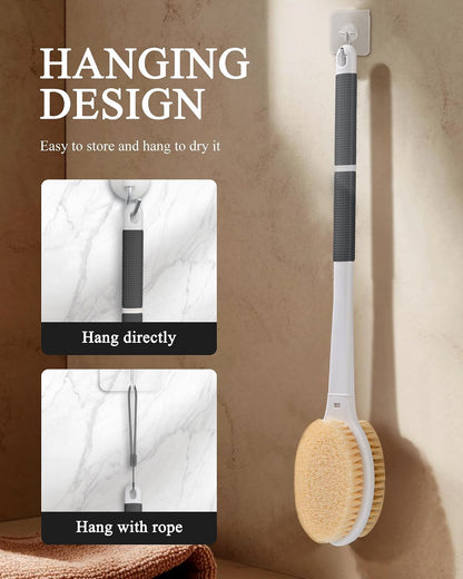 Dry Brushing Body Brush for Massage - Natural Boar Bristle Exfoliating Brush with Massage Nodes for Lymphatic Drainage, Cellulite, Blood Circulation Improving Skin Health for Women Men Elderly(Grey)