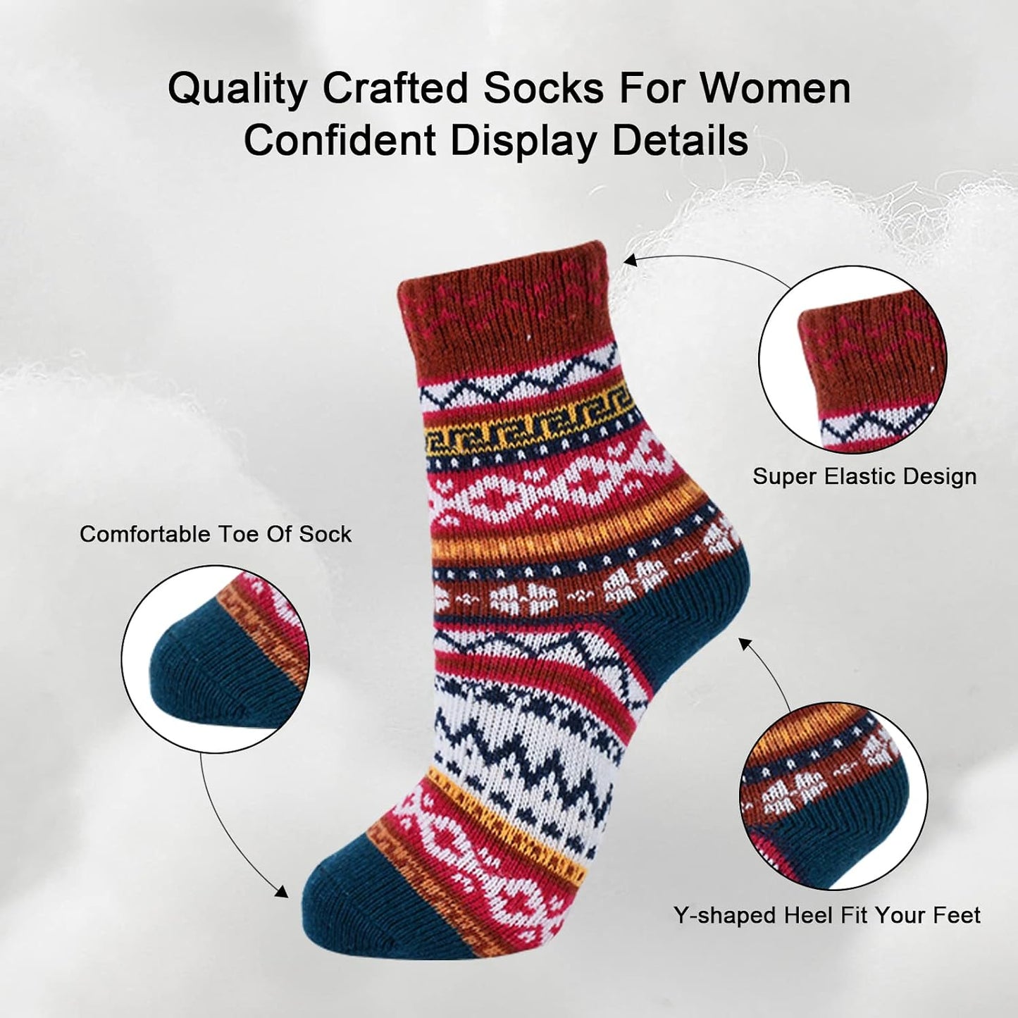 YANGYANG 5 Pairs Winter Warm Thick Crew Knit Socks for Women, Christmas Gifts, Stocking Stuffers