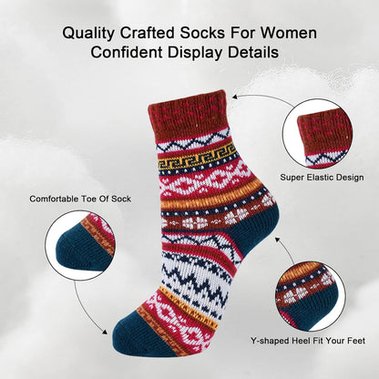 YANGYANG 5 Pairs Winter Warm Thick Crew Knit Socks for Women, Christmas Gifts, Stocking Stuffers