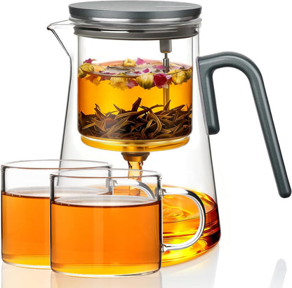 ZENS Magnetic Tea Pot, Enchanted Glass Teapot with Infuser and Magnetic Suction Lid for Mess-Free Loose Tea Diffusers, Walnut Wood Handle, Tea Lovers Gifts
