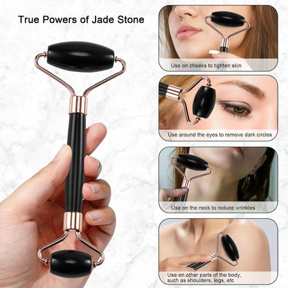 Jade Roller for Face, Facial Roller Massager Skin Care Tool, Gua Sha Facial Tools for Face, Neck, Eyes, Reduce Puffiness of The Skin - White