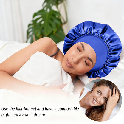 4Pcs Silk Satin Bonnets for Sleeping - Elastic Wide Band Wrap for Black Women Men,Silk Bonnets for Curly Hair,Large Hair Cap for Sleeping (Black+Wine Red+Purple+Brown)