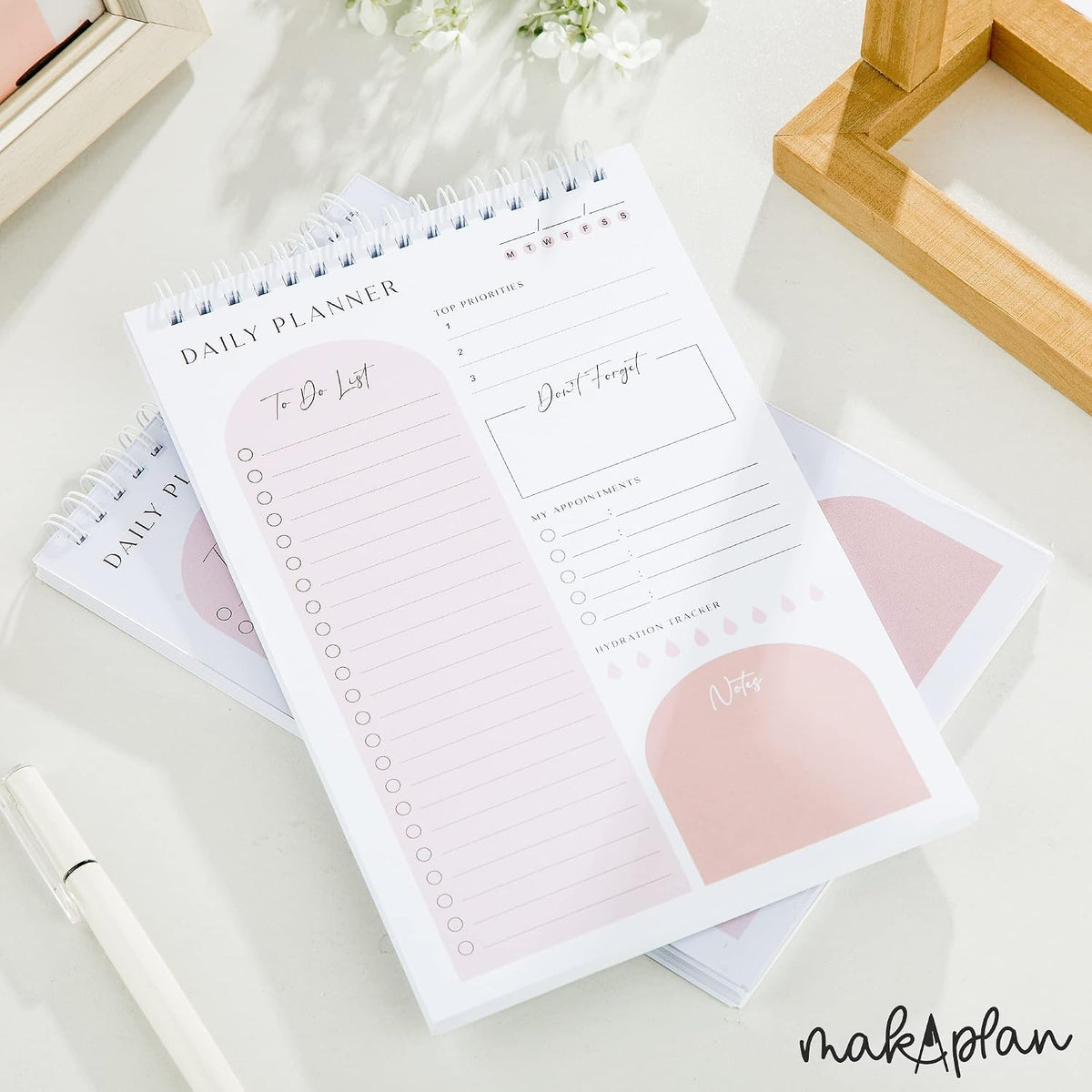 Daily Planner To Do List Notepad 60 Undated Pages,Coral,Twin-ring Spiral Bindling 6x9 Inch Desktop Daily Planning Notepad with Protective Cover,Notebook for Daily Tasks, Water Intake, Habit Tracker