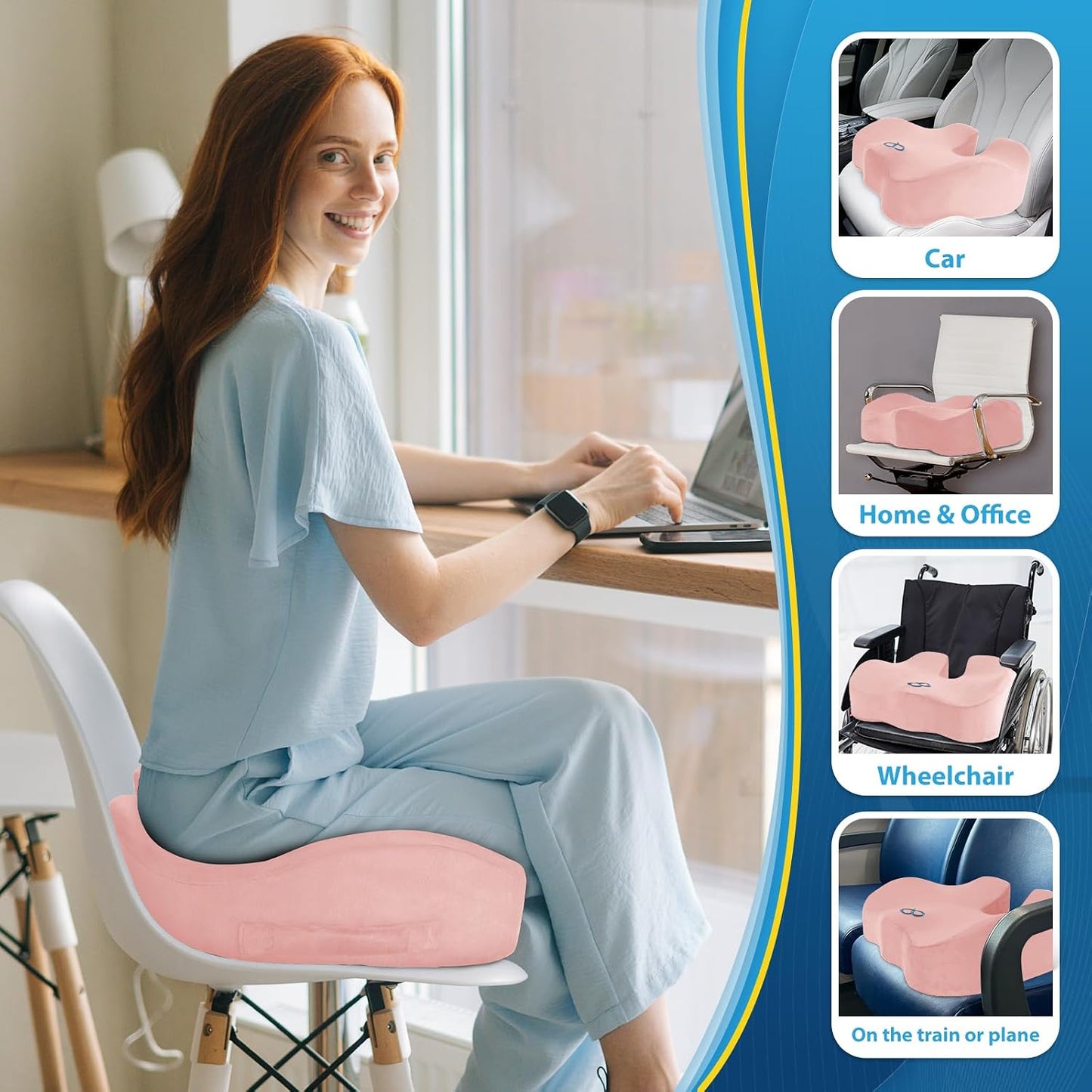 BlissTrends Seat Cushion with Velvet Cover, Thick Memory Foam Cushions for Office Chair, Car Seat, Airplane, Relieving Pressure Tailbone Sciatica Back Pain for Long Sitting, Car Drivers 4.7in Black