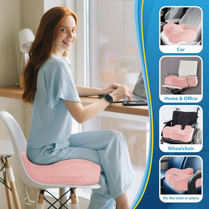 BlissTrends Seat Cushion with Velvet Cover, Thick Memory Foam Cushions for Office Chair, Car Seat, Airplane, Relieving Pressure Tailbone Sciatica Back Pain for Long Sitting, Car Drivers 4.7in Black